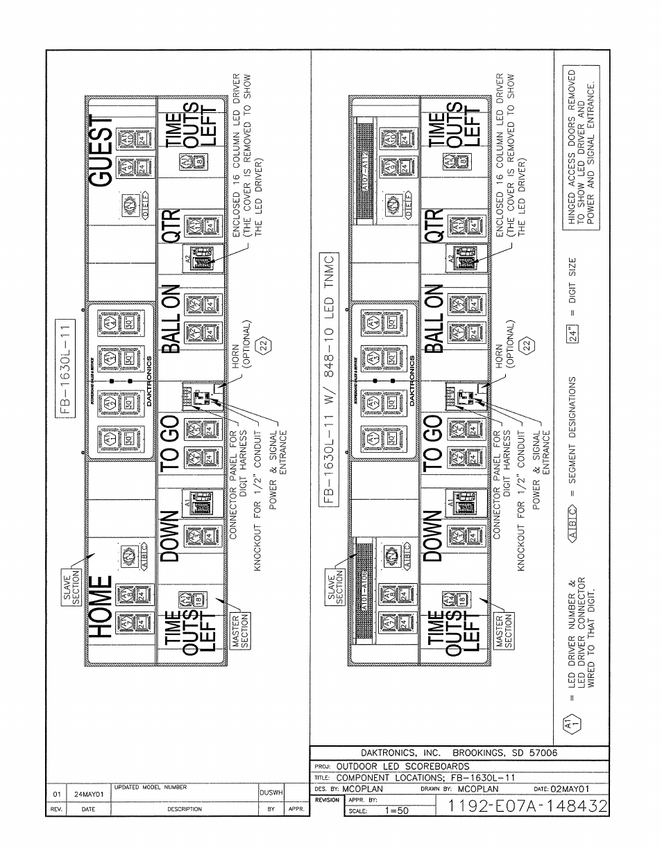 Drawing a-148432 | Daktronics BA-1518-11 Multi-Section Outdoor LED Scoreboard User Manual | Page 137 / 158