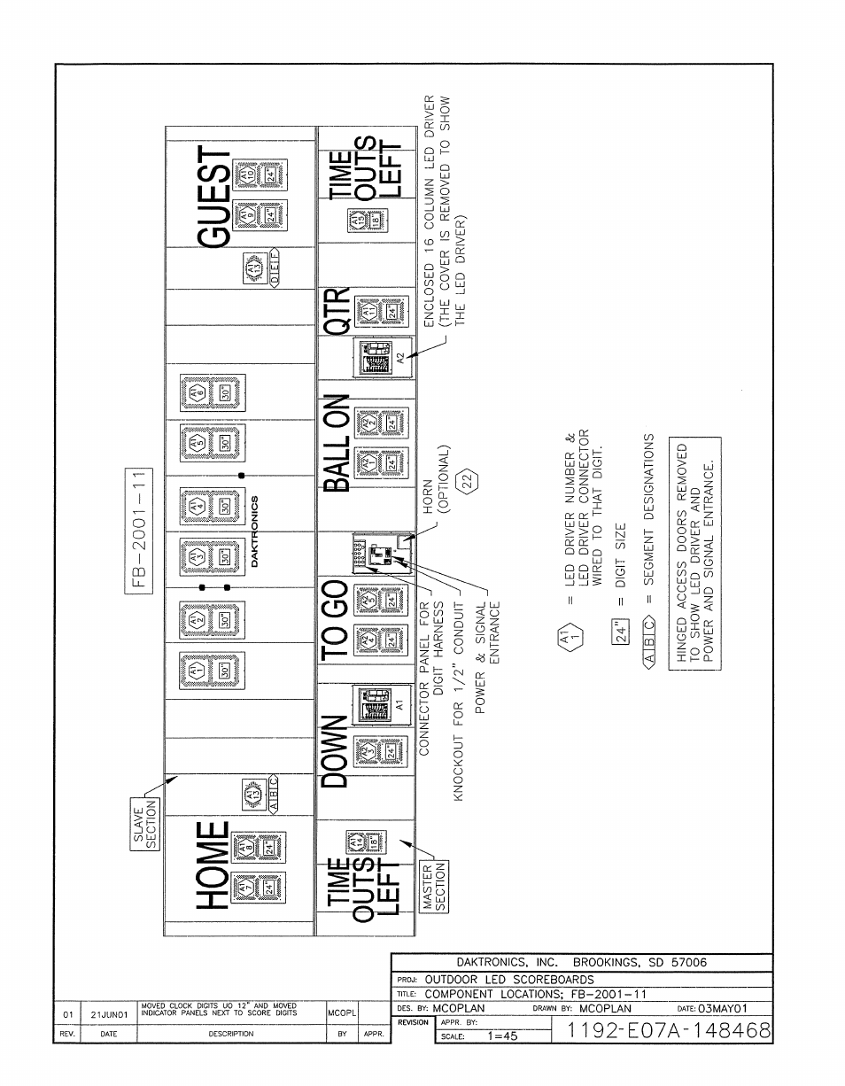 Drawing a-148468 | Daktronics BA-1518-11 Multi-Section Outdoor LED Scoreboard User Manual | Page 138 / 158