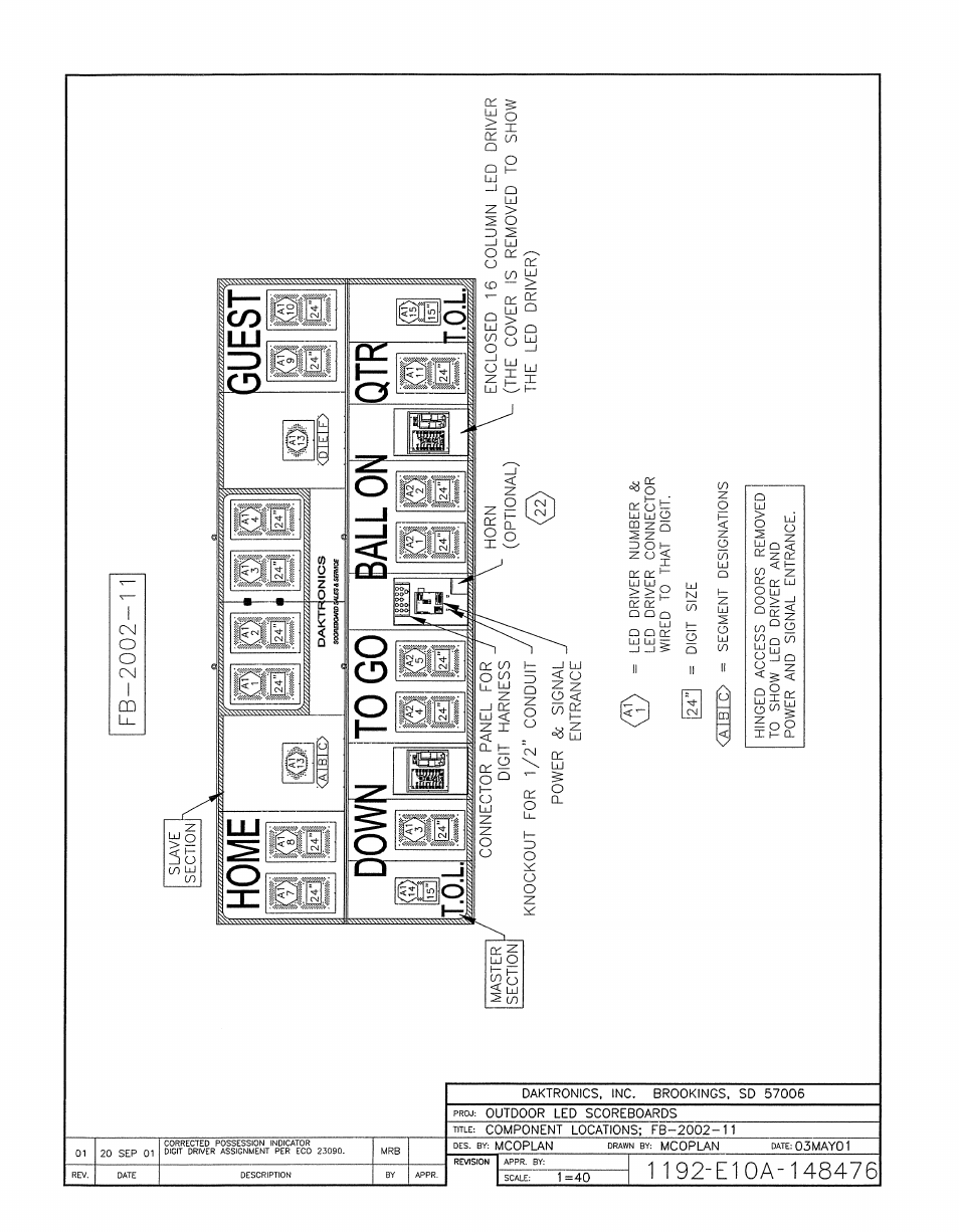 Drawing a-148476 | Daktronics BA-1518-11 Multi-Section Outdoor LED Scoreboard User Manual | Page 139 / 158