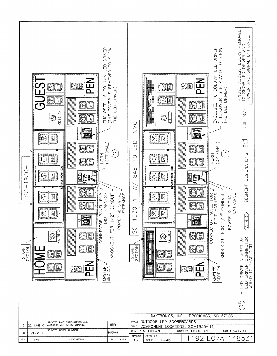 Drawing a-148531 | Daktronics BA-1518-11 Multi-Section Outdoor LED Scoreboard User Manual | Page 140 / 158