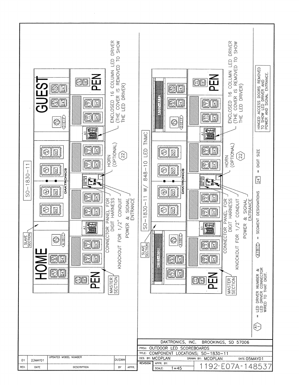 Drawing a-148537 | Daktronics BA-1518-11 Multi-Section Outdoor LED Scoreboard User Manual | Page 141 / 158