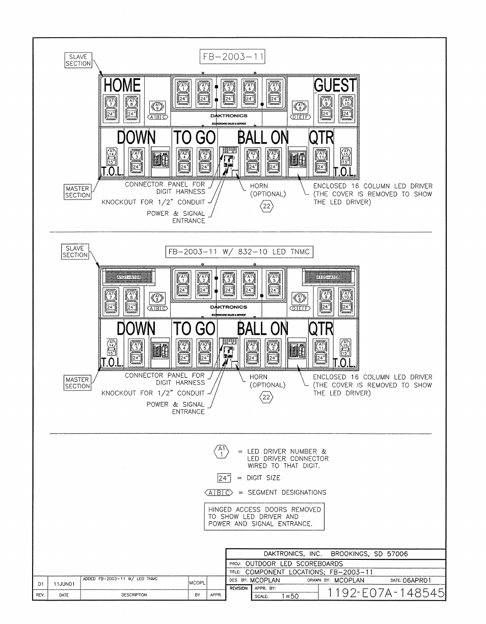 Drawing a-148545 | Daktronics BA-1518-11 Multi-Section Outdoor LED Scoreboard User Manual | Page 142 / 158