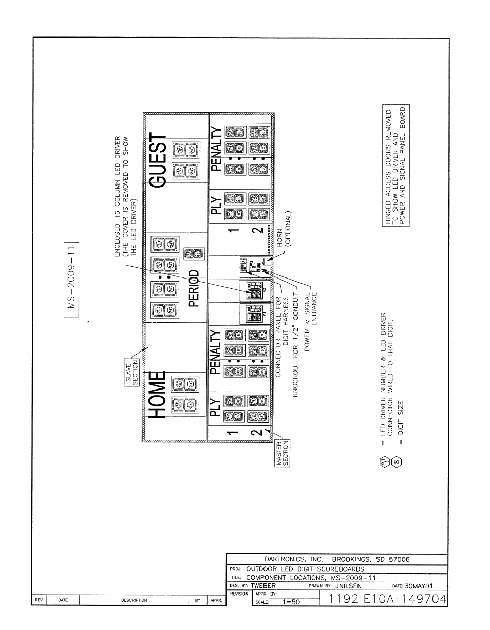 Drawing a-149704 | Daktronics BA-1518-11 Multi-Section Outdoor LED Scoreboard User Manual | Page 143 / 158