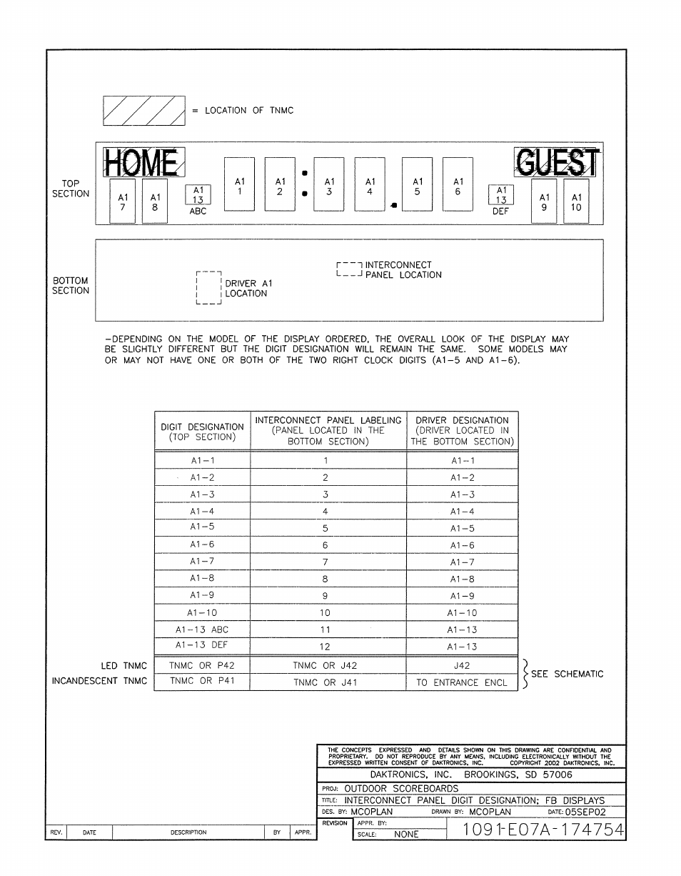 Drawing a-174754 | Daktronics BA-1518-11 Multi-Section Outdoor LED Scoreboard User Manual | Page 148 / 158