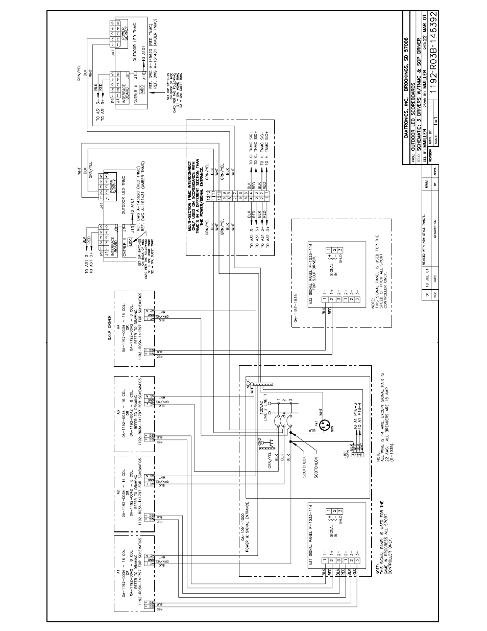 Drawing b-146392 | Daktronics BA-1518-11 Multi-Section Outdoor LED Scoreboard User Manual | Page 154 / 158