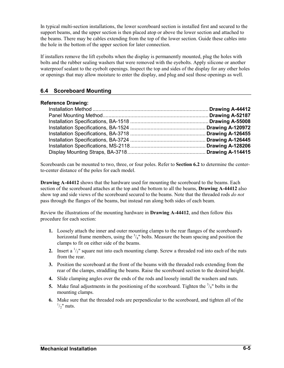 Scoreboard mounting, Scoreboard mounting -5, 4 scoreboard mounting | Daktronics BA-1518-11 Multi-Section Outdoor LED Scoreboard User Manual | Page 33 / 158