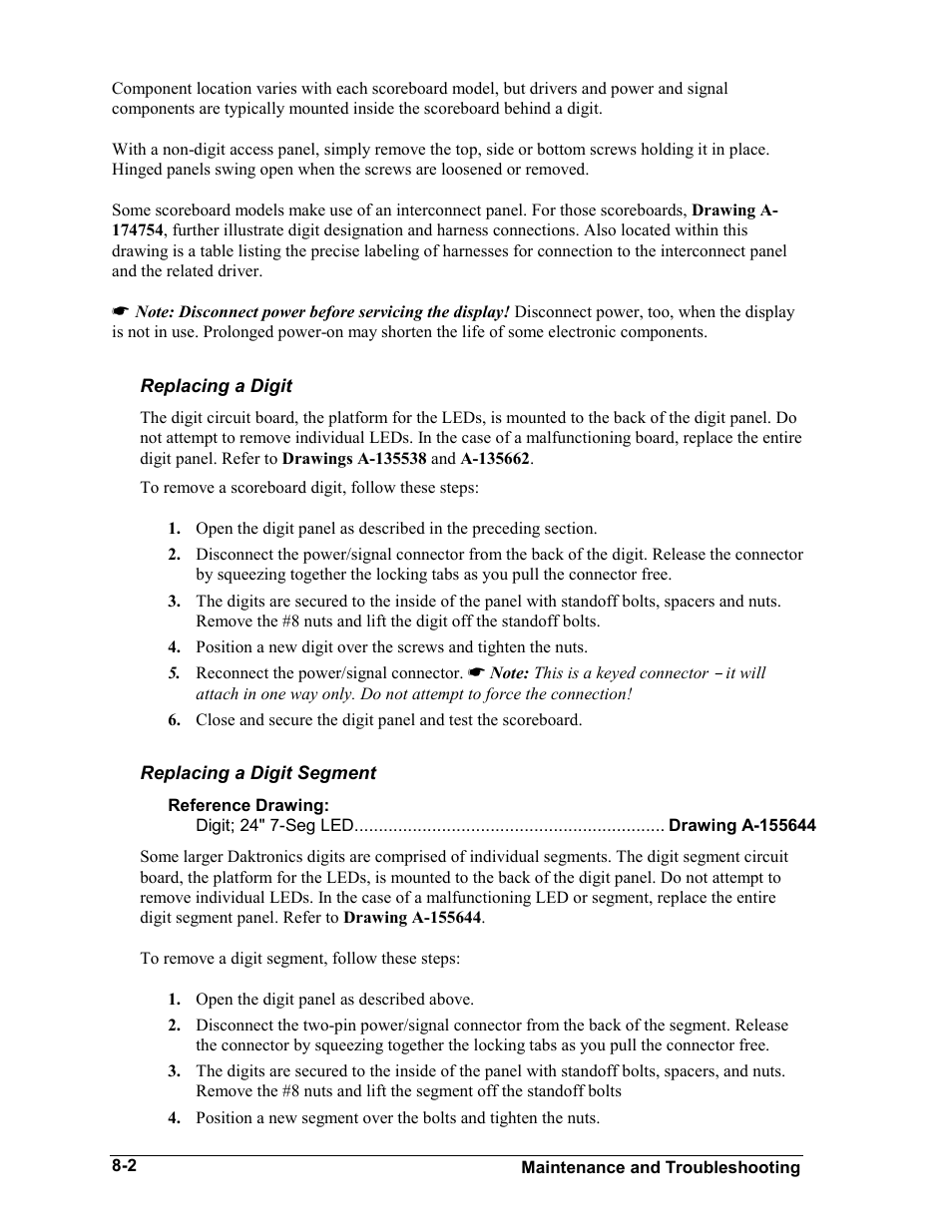 Replacing a digit, Replacing a digit segment, Replacing a digit -2 | Replacing a digit segment -2 | Daktronics BA-1518-11 Multi-Section Outdoor LED Scoreboard User Manual | Page 40 / 158