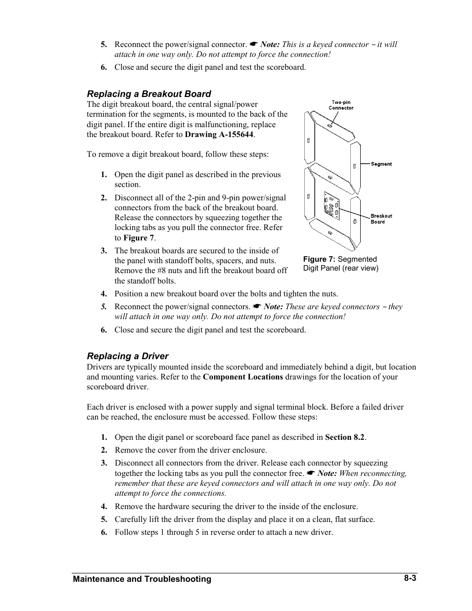 Replacing a breakout board, Replacing a driver, Replacing a breakout board -3 | Replacing a driver -3 | Daktronics BA-1518-11 Multi-Section Outdoor LED Scoreboard User Manual | Page 41 / 158