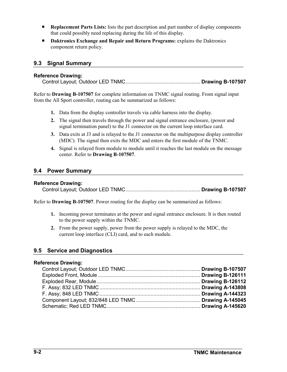 Signal summary, Power summary, Service and diagnostics | Signal summary -2, Power summary -2, Service and diagnostics -2 | Daktronics BA-1518-11 Multi-Section Outdoor LED Scoreboard User Manual | Page 50 / 158