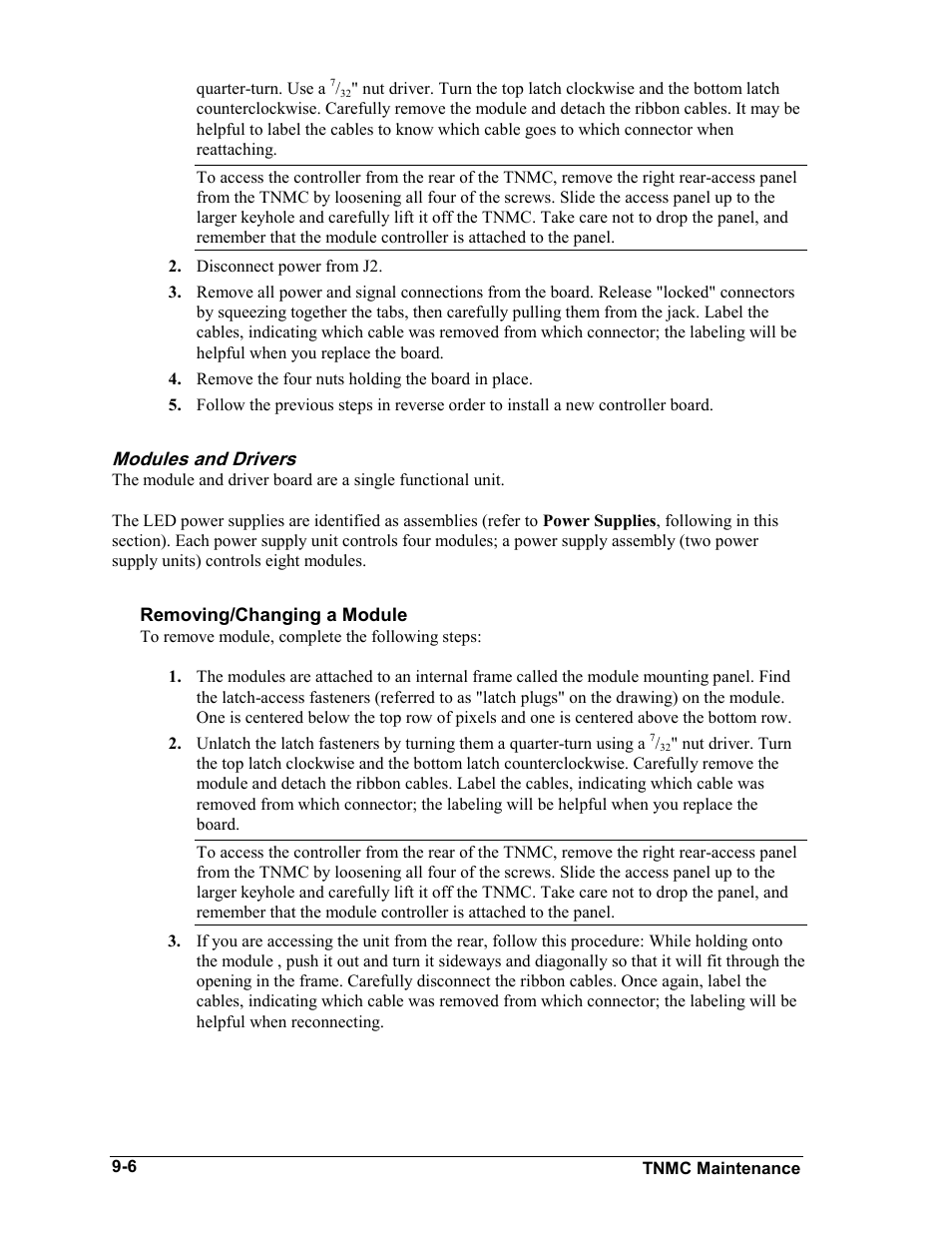 Modules and drivers, Removing/changing a module, Modules and drivers -6 | Daktronics BA-1518-11 Multi-Section Outdoor LED Scoreboard User Manual | Page 54 / 158