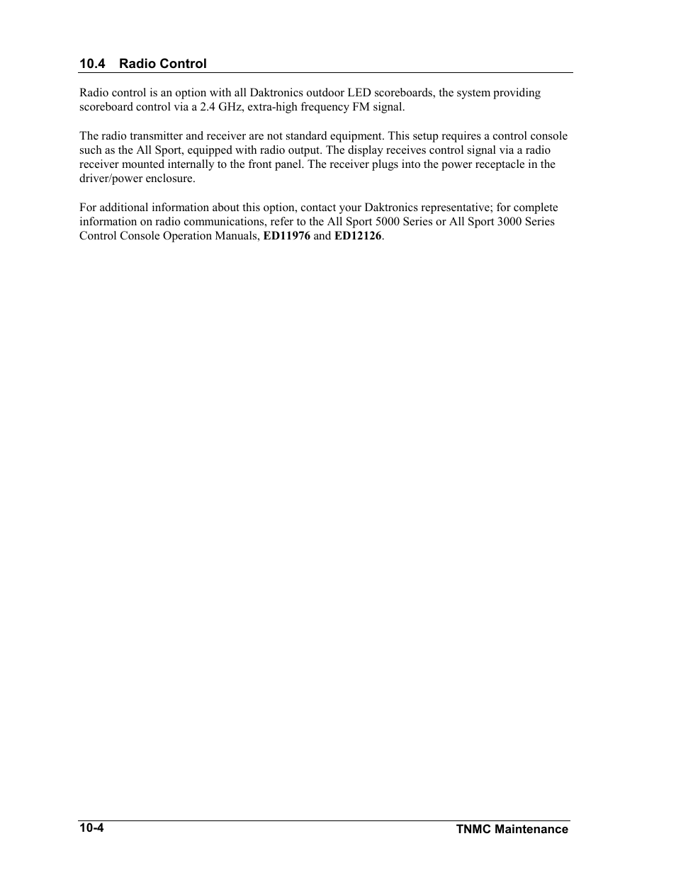 Radio control, Radio control -4 | Daktronics BA-1518-11 Multi-Section Outdoor LED Scoreboard User Manual | Page 62 / 158