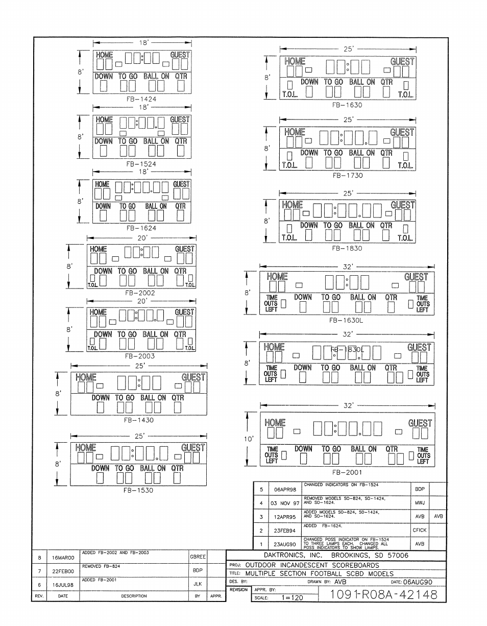 Drawing a-42148 | Daktronics BA-1518-11 Multi-Section Outdoor LED Scoreboard User Manual | Page 66 / 158