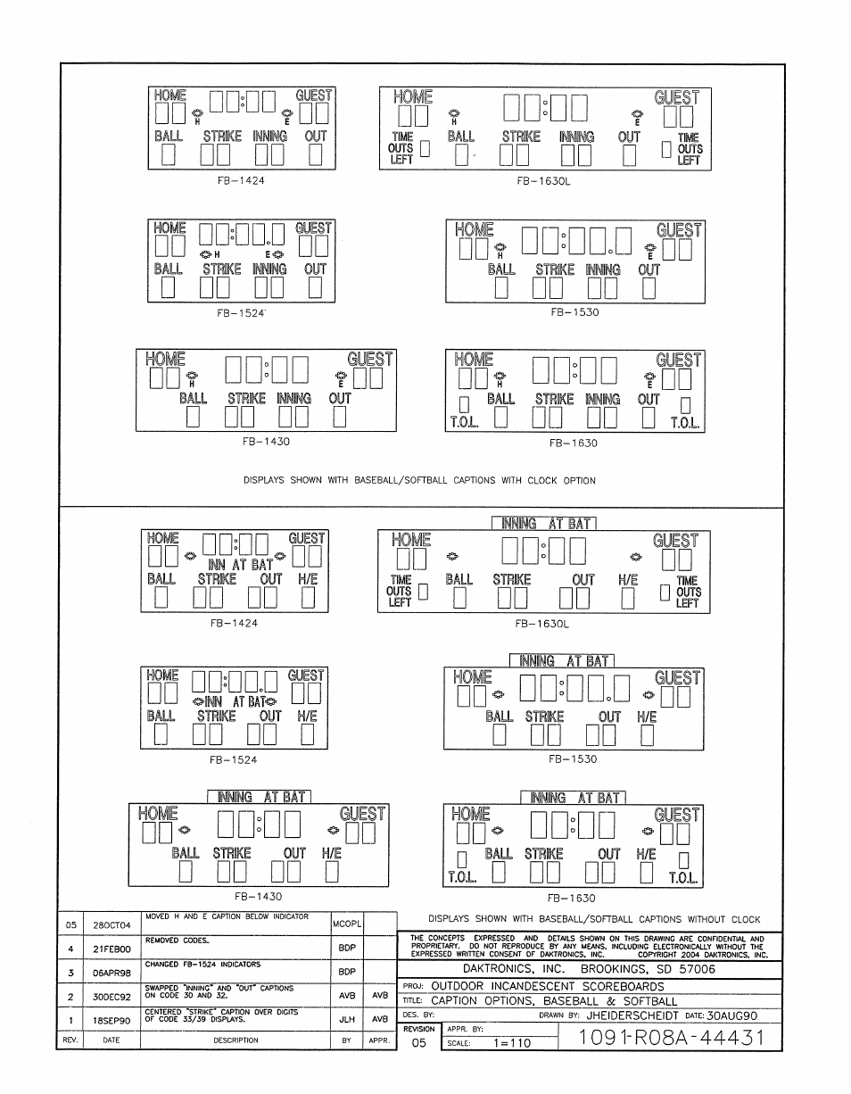 Drawing a-44431 | Daktronics BA-1518-11 Multi-Section Outdoor LED Scoreboard User Manual | Page 69 / 158