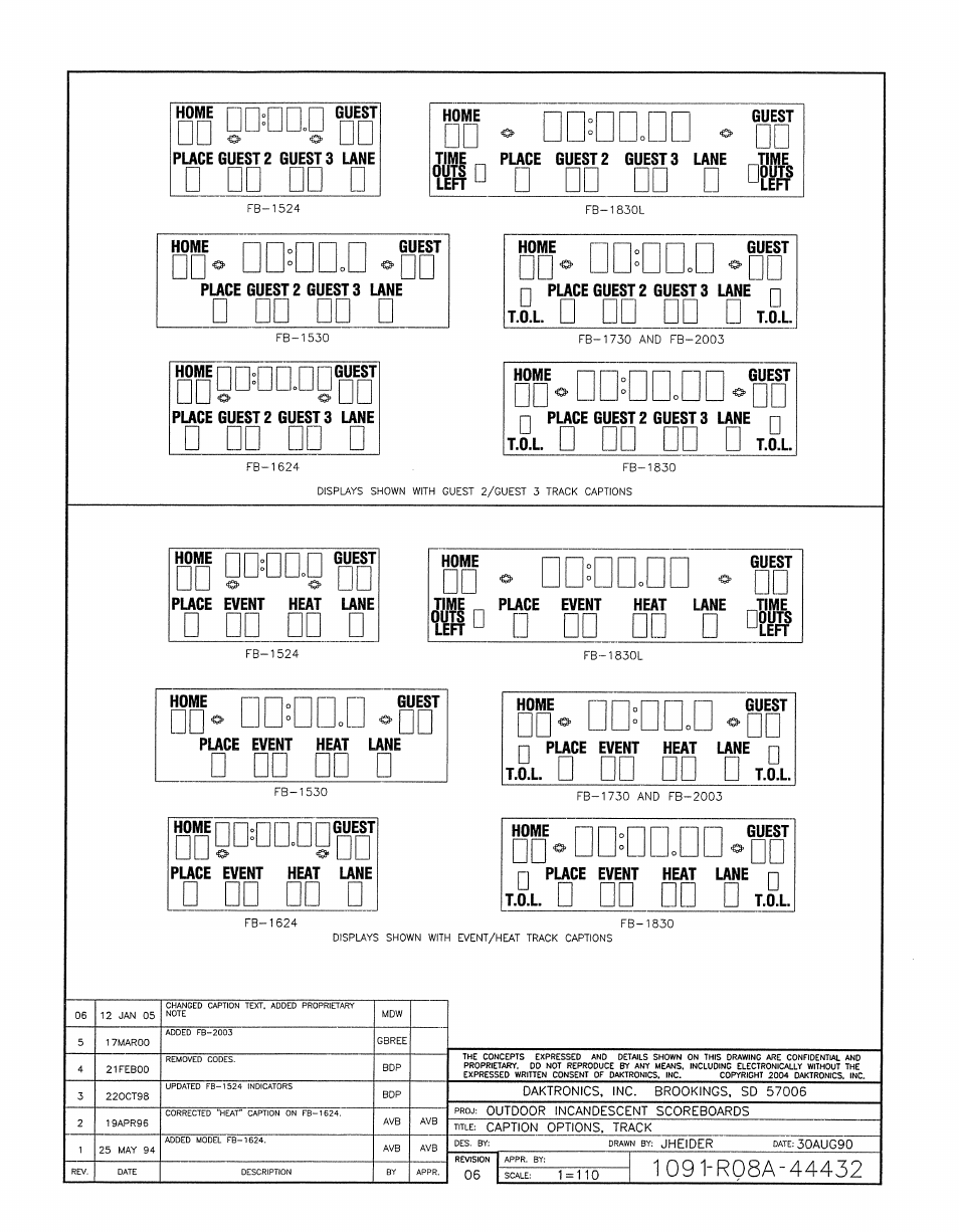 Drawing a-44432 | Daktronics BA-1518-11 Multi-Section Outdoor LED Scoreboard User Manual | Page 70 / 158