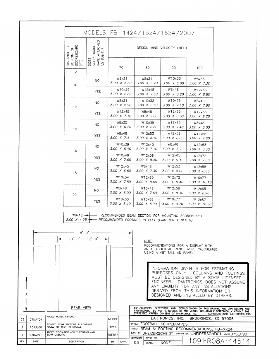 Drawing a-44514 | Daktronics BA-1518-11 Multi-Section Outdoor LED Scoreboard User Manual | Page 71 / 158