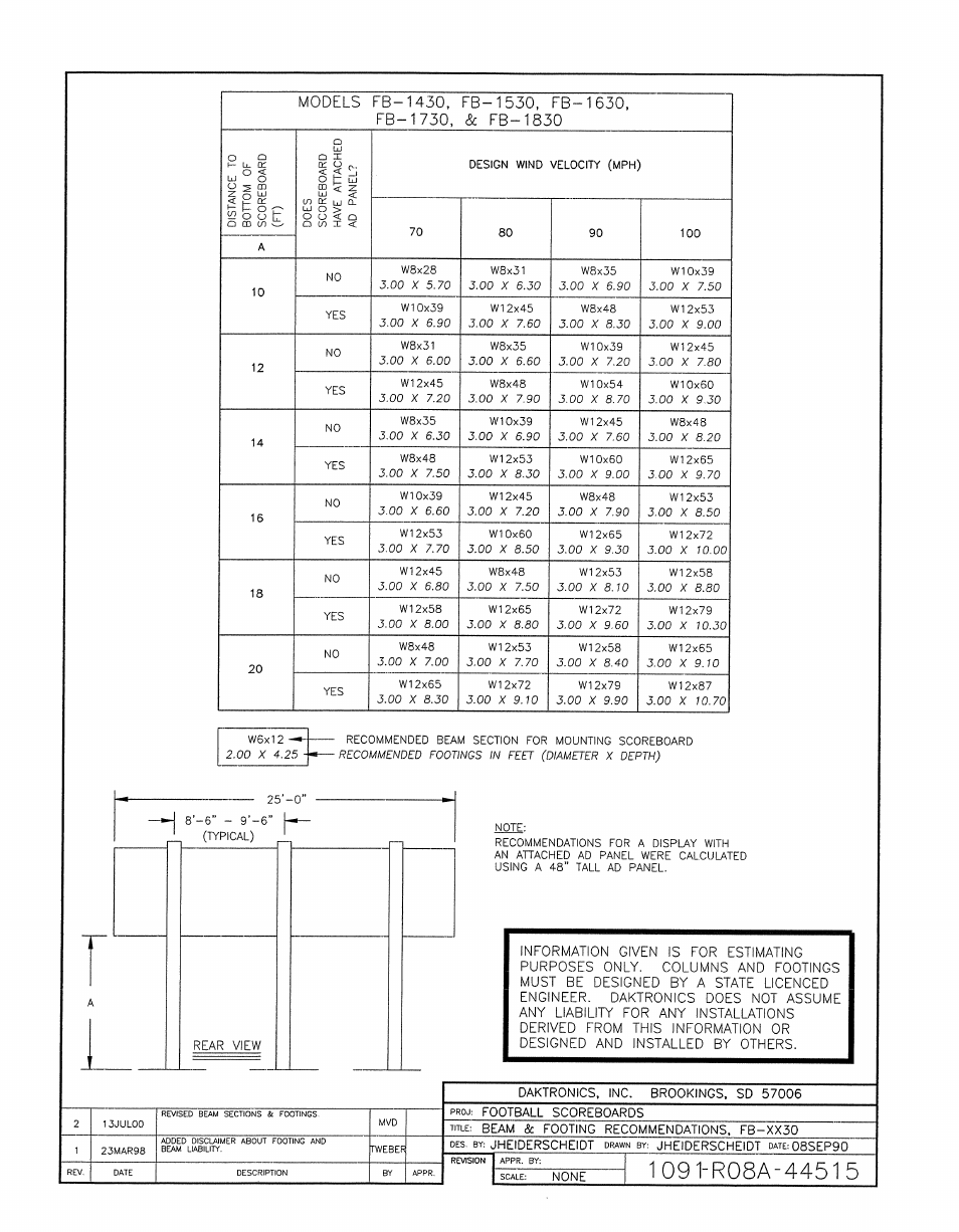 Drawing a-44515 | Daktronics BA-1518-11 Multi-Section Outdoor LED Scoreboard User Manual | Page 72 / 158