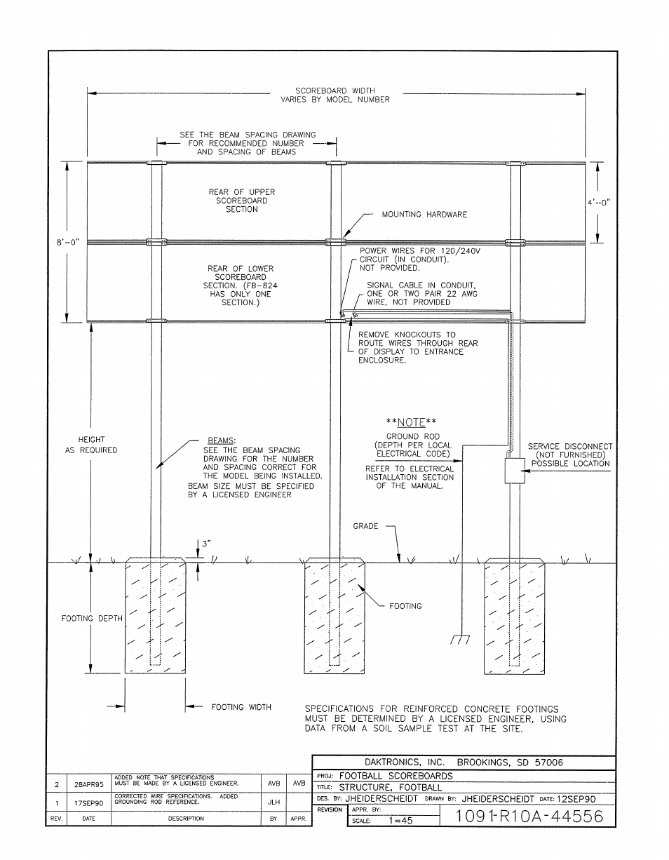 Drawing a-44556 | Daktronics BA-1518-11 Multi-Section Outdoor LED Scoreboard User Manual | Page 75 / 158