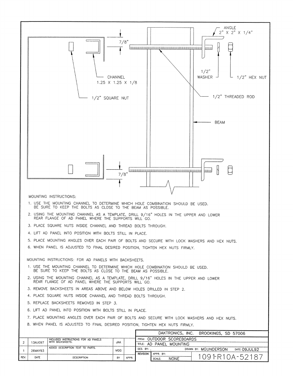 Drawing a-52187 | Daktronics BA-1518-11 Multi-Section Outdoor LED Scoreboard User Manual | Page 76 / 158