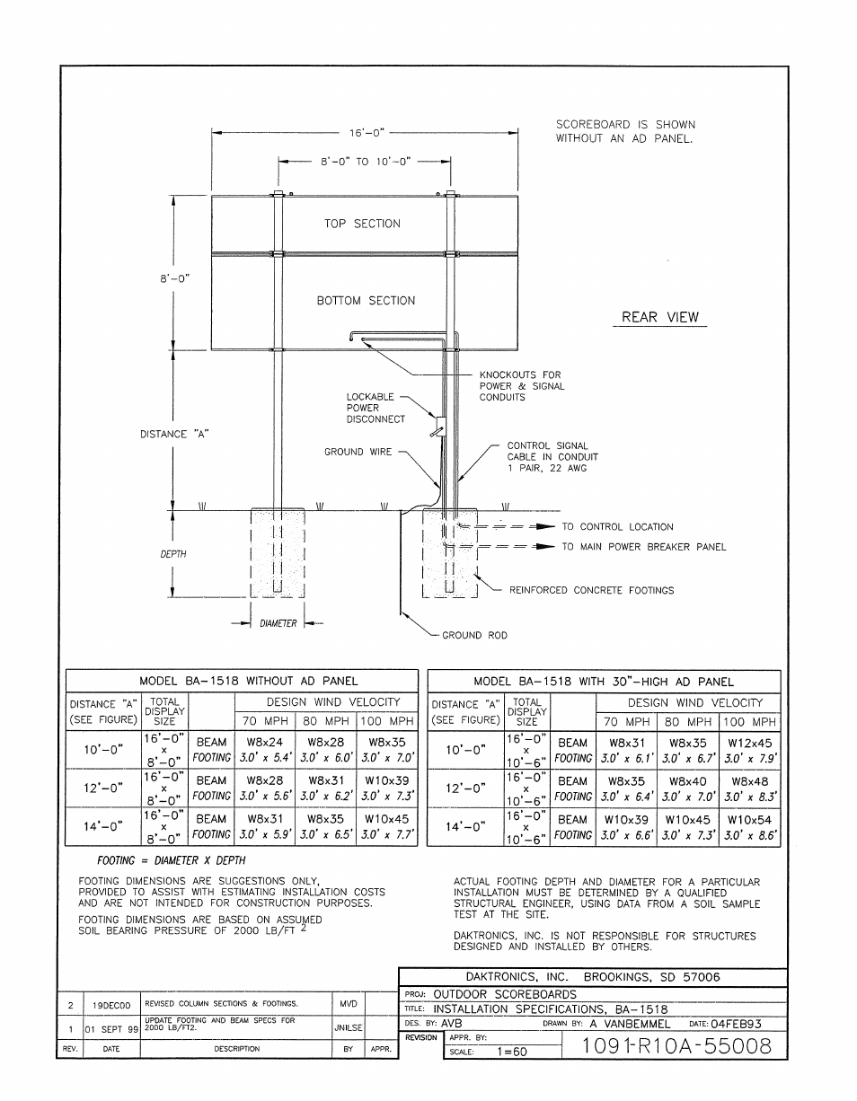 Drawing a-55008 | Daktronics BA-1518-11 Multi-Section Outdoor LED Scoreboard User Manual | Page 77 / 158