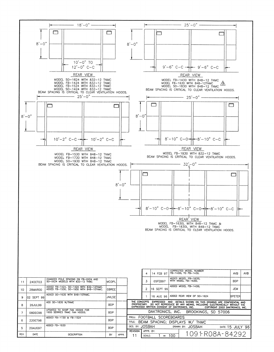 Drawing a-84292 | Daktronics BA-1518-11 Multi-Section Outdoor LED Scoreboard User Manual | Page 81 / 158