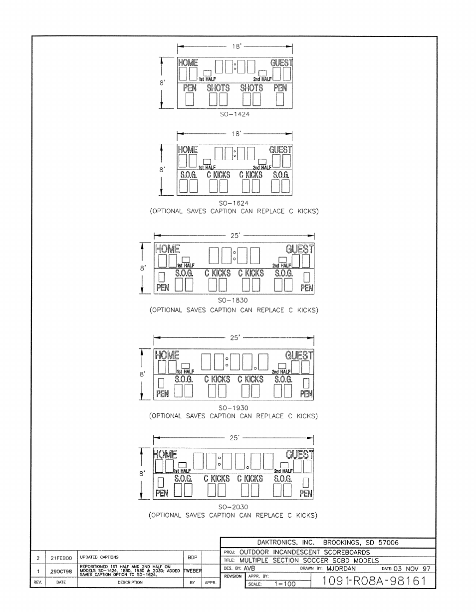 Drawing a-98161 | Daktronics BA-1518-11 Multi-Section Outdoor LED Scoreboard User Manual | Page 82 / 158