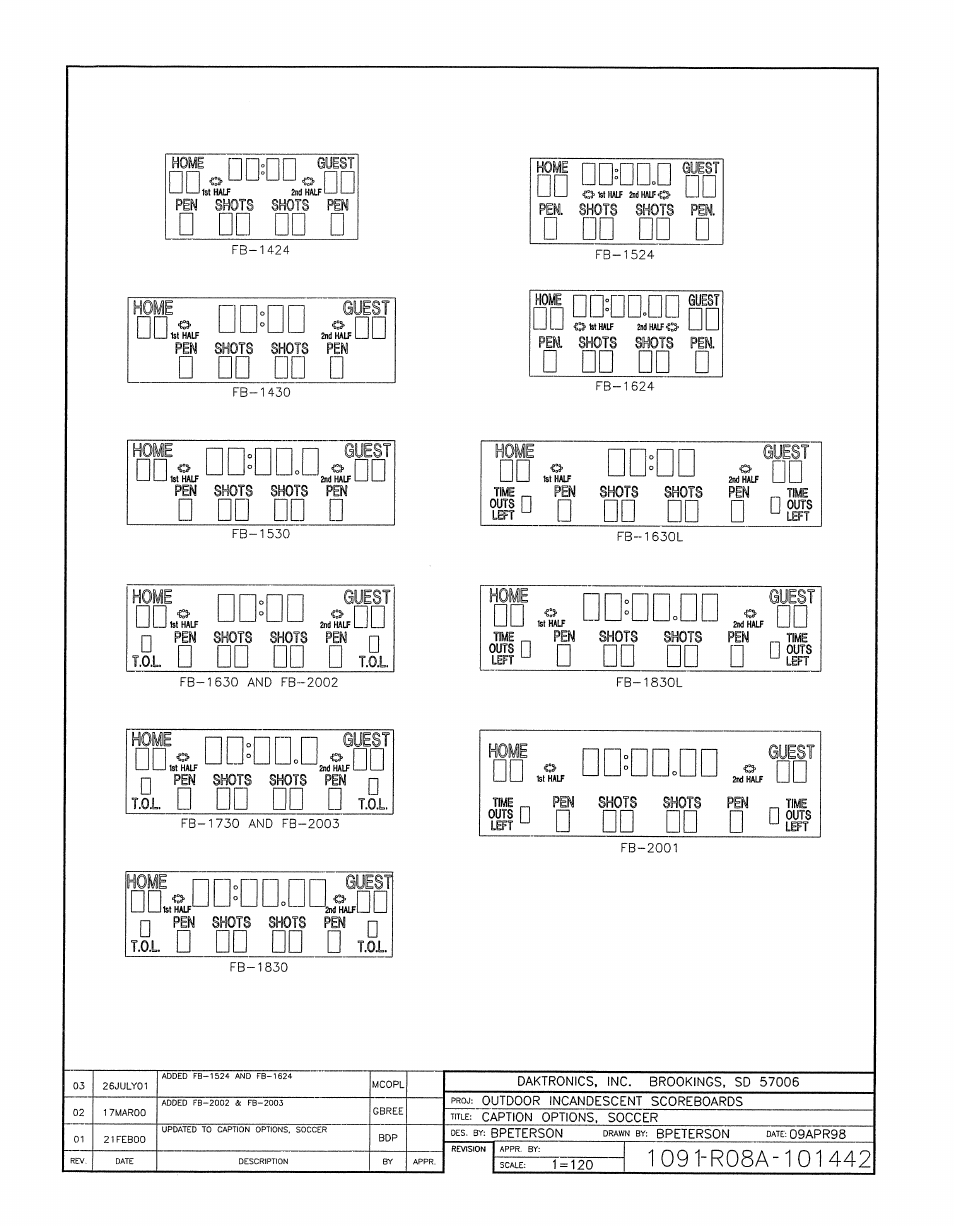 Drawing a-101442 | Daktronics BA-1518-11 Multi-Section Outdoor LED Scoreboard User Manual | Page 83 / 158