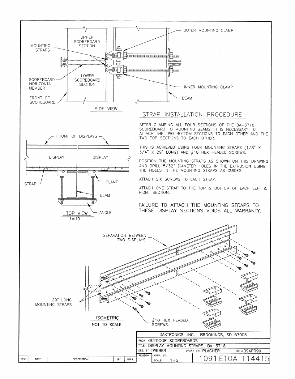 Drawing a-114415 | Daktronics BA-1518-11 Multi-Section Outdoor LED Scoreboard User Manual | Page 85 / 158