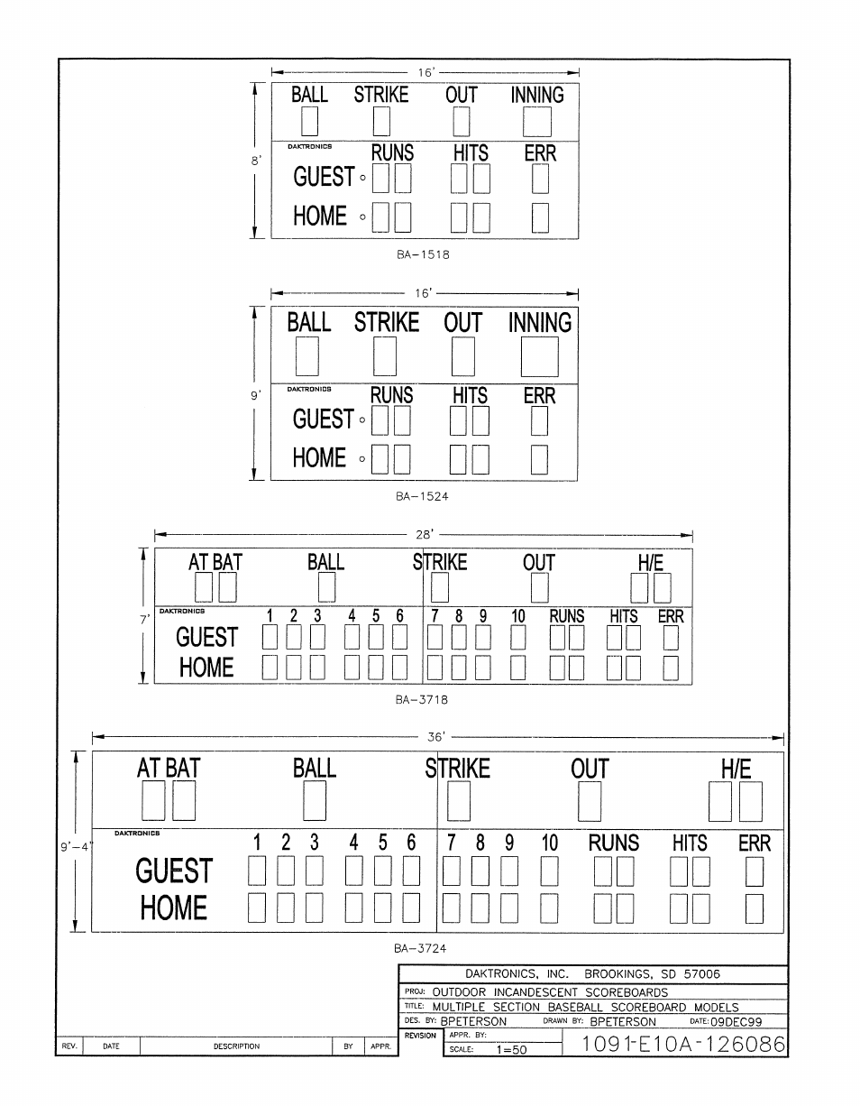 Drawing a-126086 | Daktronics BA-1518-11 Multi-Section Outdoor LED Scoreboard User Manual | Page 89 / 158