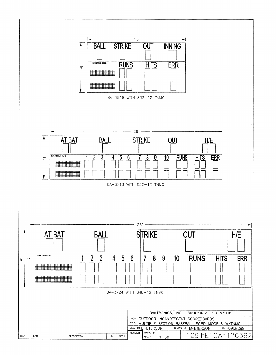 Drawing a-126362 | Daktronics BA-1518-11 Multi-Section Outdoor LED Scoreboard User Manual | Page 90 / 158