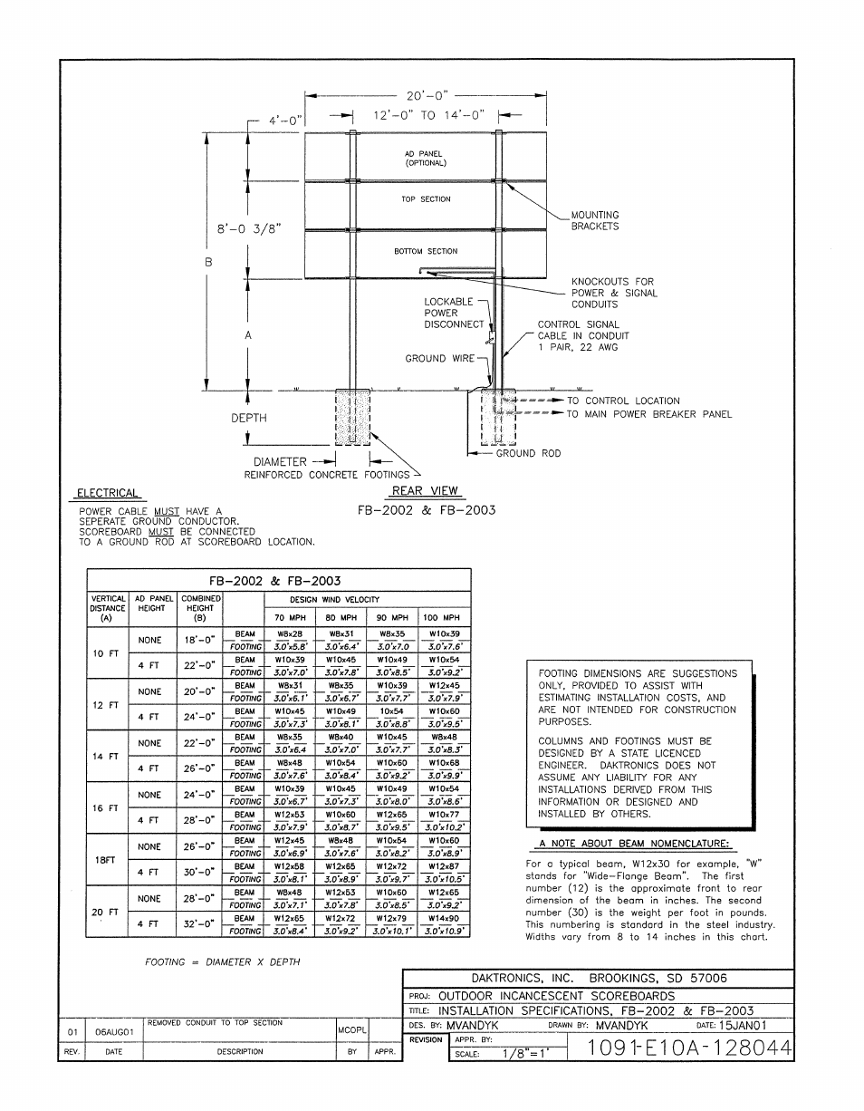 Drawing a-128044 | Daktronics BA-1518-11 Multi-Section Outdoor LED Scoreboard User Manual | Page 93 / 158