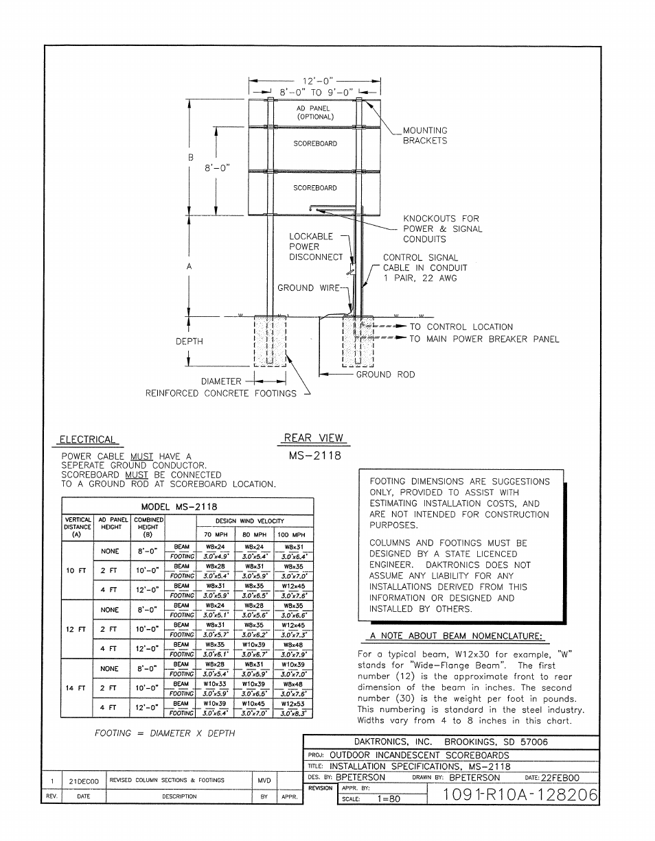 Drawing a-128206 | Daktronics BA-1518-11 Multi-Section Outdoor LED Scoreboard User Manual | Page 96 / 158