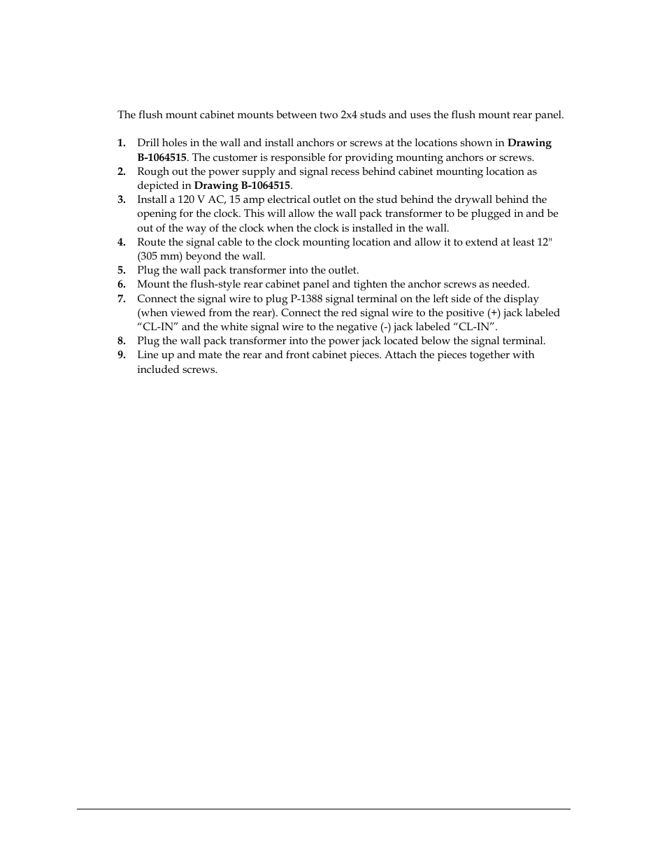 2 flush mount method, Flush mount method | Daktronics TI-2031 4-Inch LED Bar-Digit Locker Room Clock User Manual | Page 10 / 22