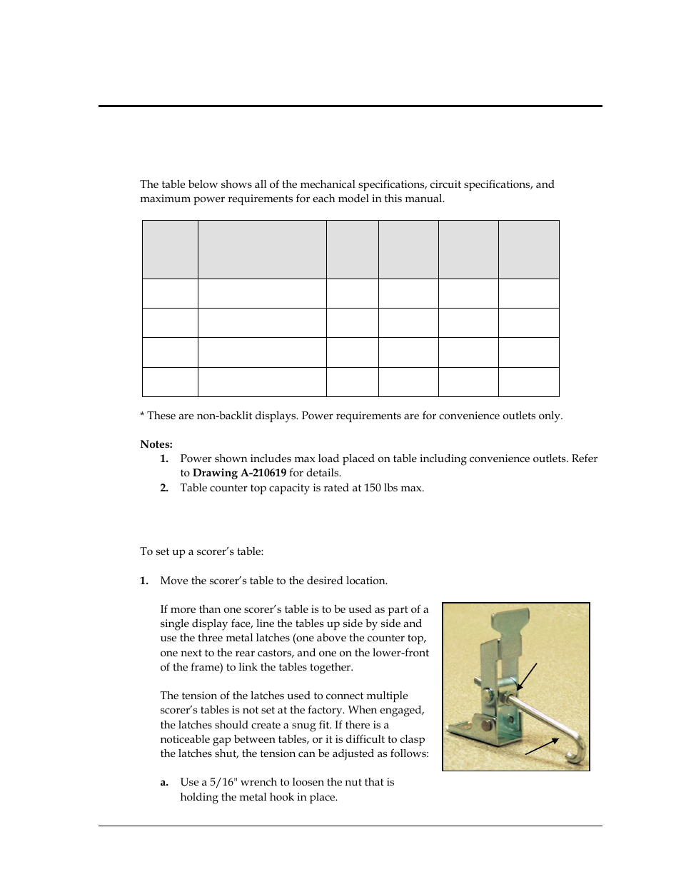Section 2: display specifications & setup, 1 specifications, 2 setup | Specifications, Setup | Daktronics ST-2002 Backlit & Non-Backlit Scorer’s Tables User Manual | Page 9 / 24