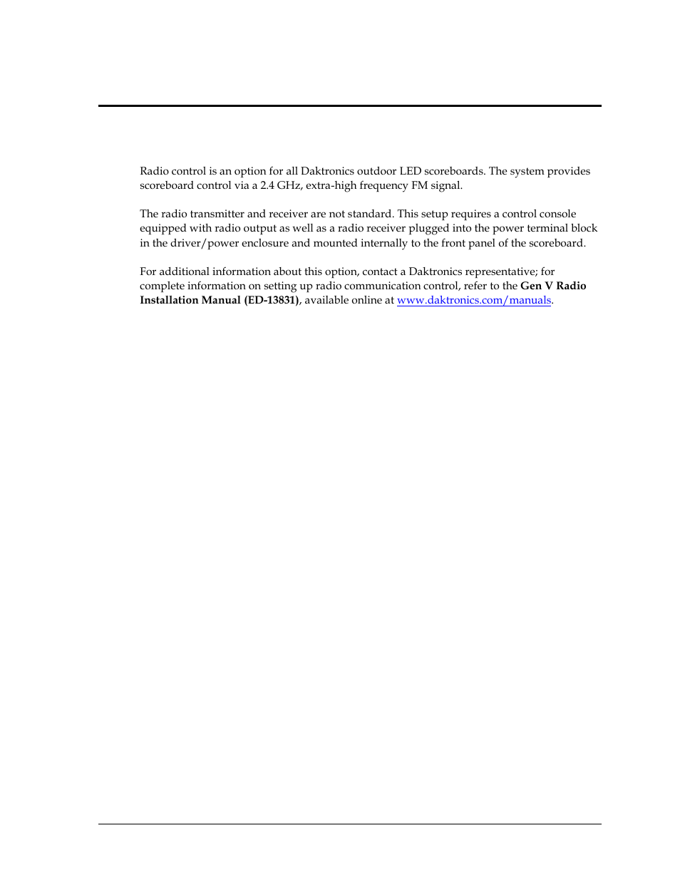 Section 7: additional scoreboard options, 1 radio control, Section 7 | Additional scoreboard options, Radio control | Daktronics CR-2004 Multi-Section Cricket Scoreboard User Manual | Page 49 / 90