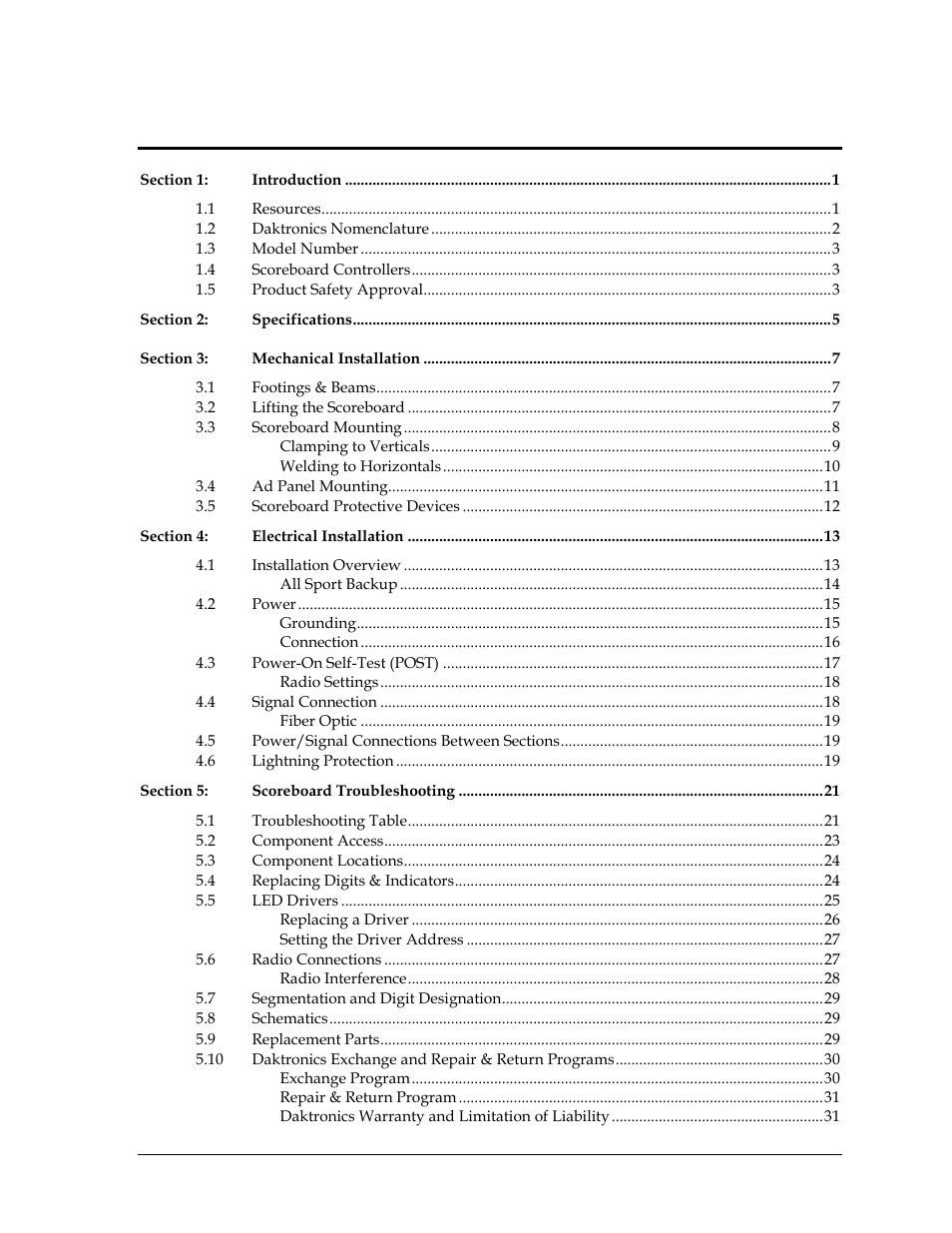 Daktronics CR-2004 Multi-Section Cricket Scoreboard User Manual | Page 5 / 90