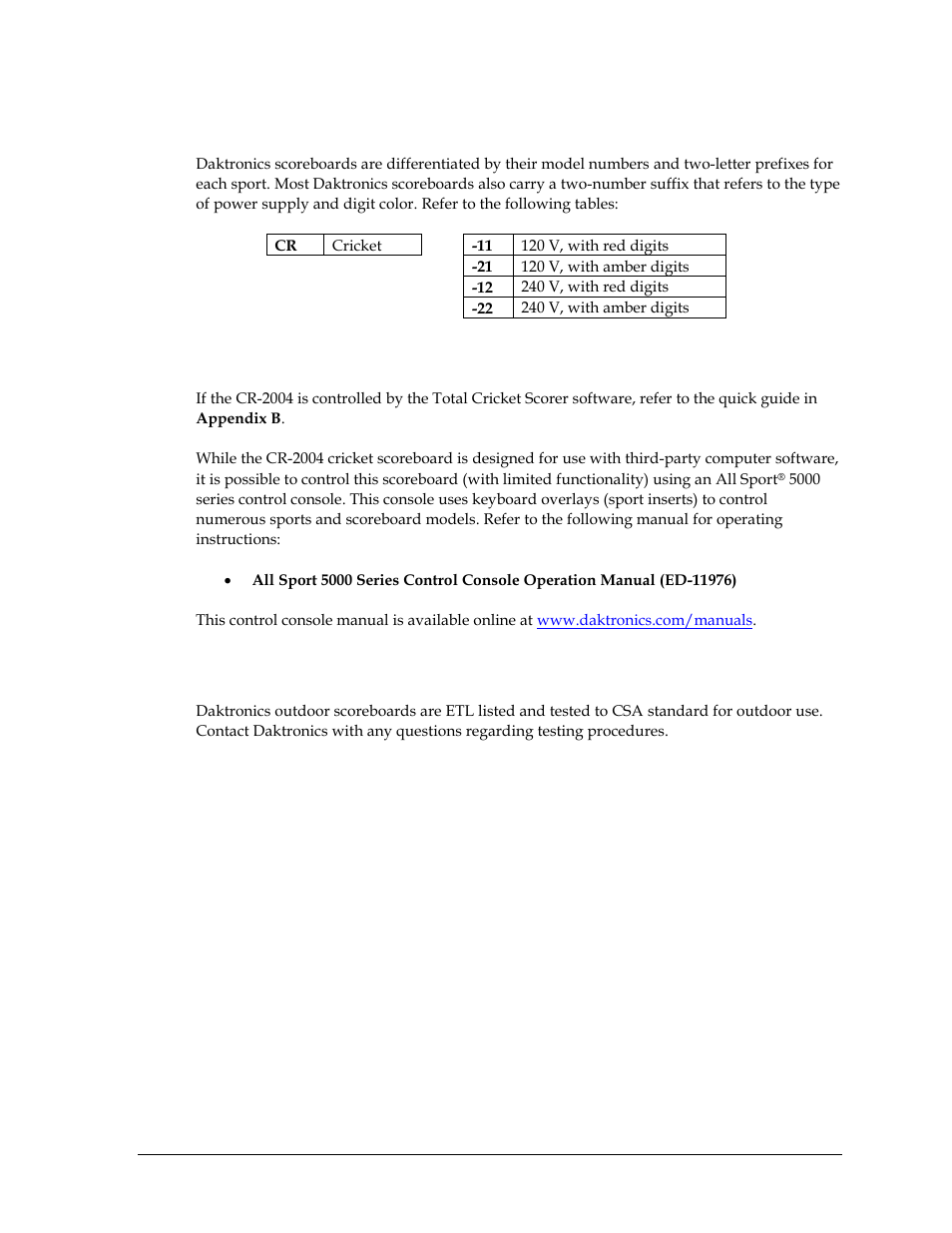 3 model number, 4 scoreboard controllers, 5 product safety approval | Model number, Scoreboard controllers, Product safety approval | Daktronics CR-2004 Multi-Section Cricket Scoreboard User Manual | Page 9 / 90