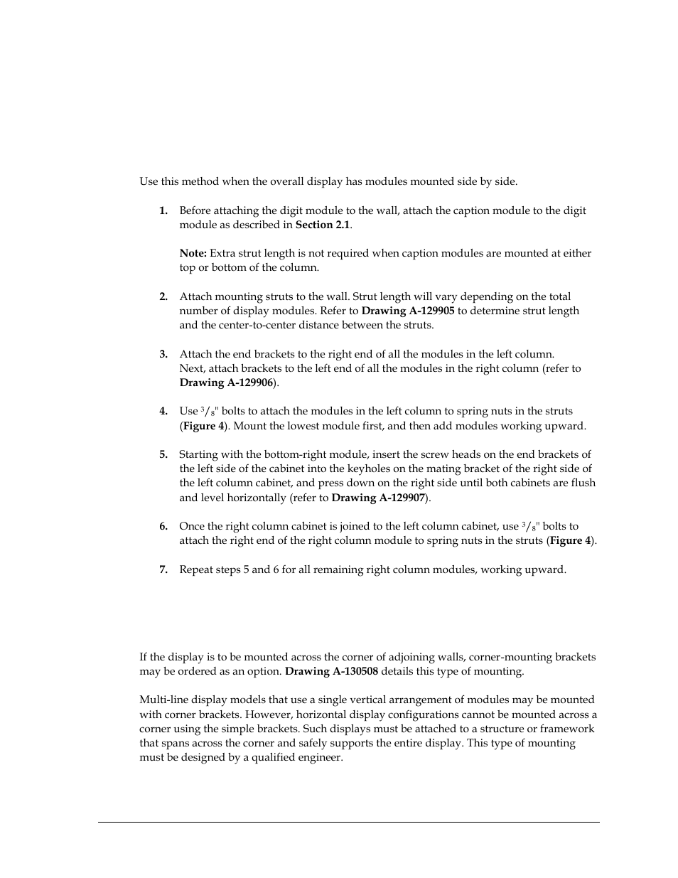 Horizontal wall mounting (indoor only), Corner-mounting (indoor only) | Daktronics SW-2101 Aquatics/Track LED Scoreboard User Manual | Page 11 / 84