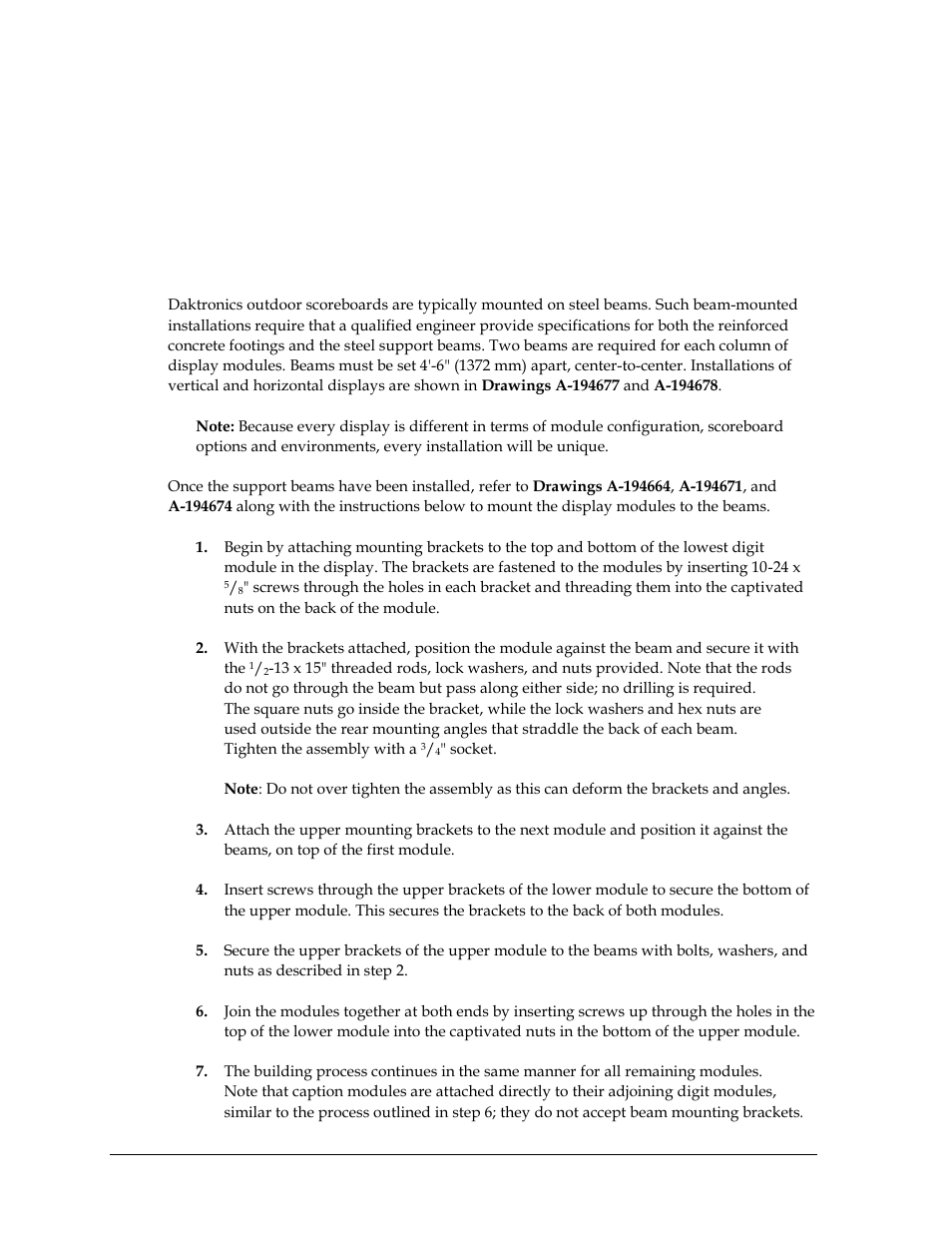 3 beam mounting (outdoor), Beam mounting (outdoor) | Daktronics SW-2101 Aquatics/Track LED Scoreboard User Manual | Page 12 / 84
