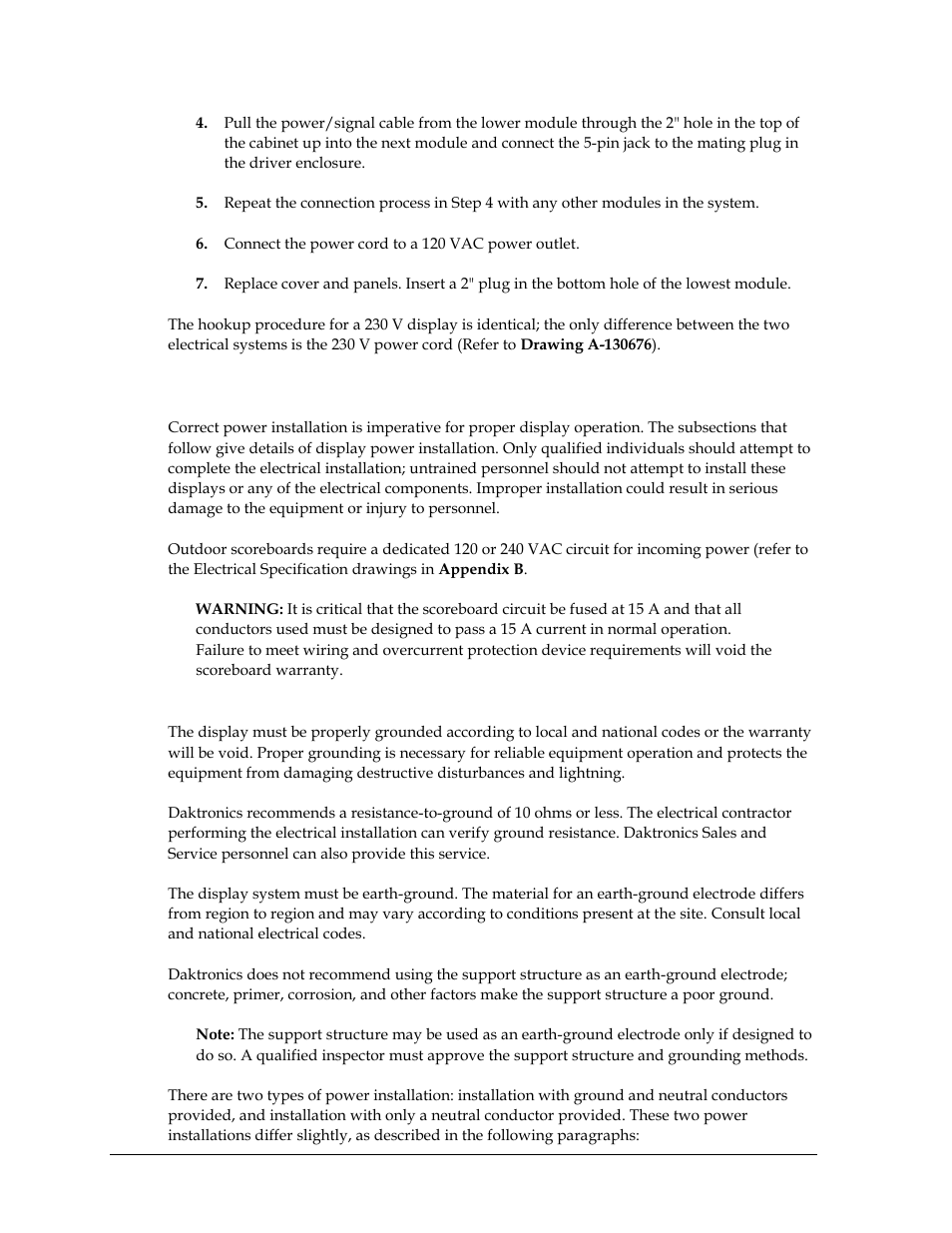 2 outdoor scoreboard power, Grounding, Outdoor scoreboard power | Daktronics SW-2101 Aquatics/Track LED Scoreboard User Manual | Page 14 / 84