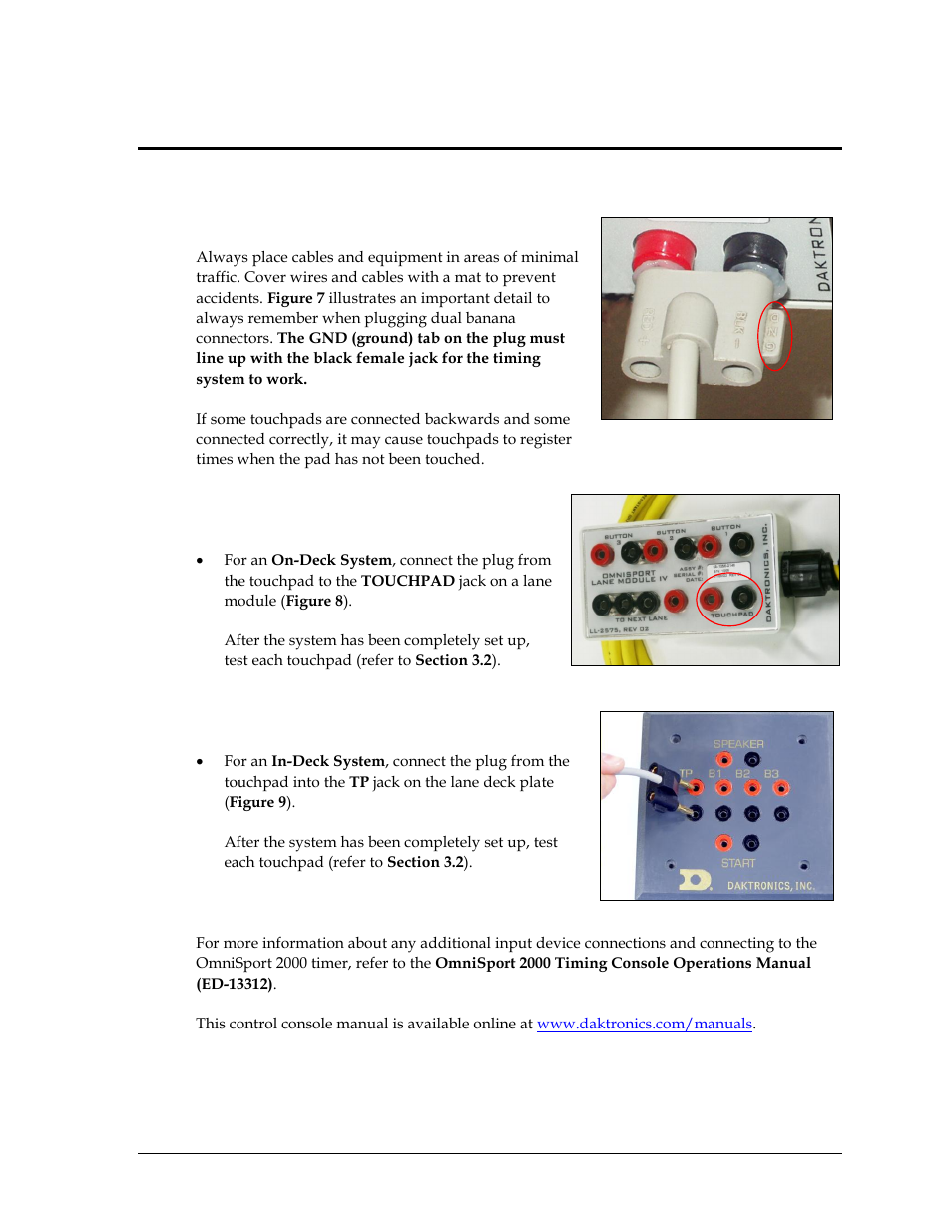 Section 3: connections, 1 deck cabling and lane modules, Section 3 | Connections, Deck cabling and lane modules | Daktronics T-7060 Touchpad User Manual | Page 11 / 29