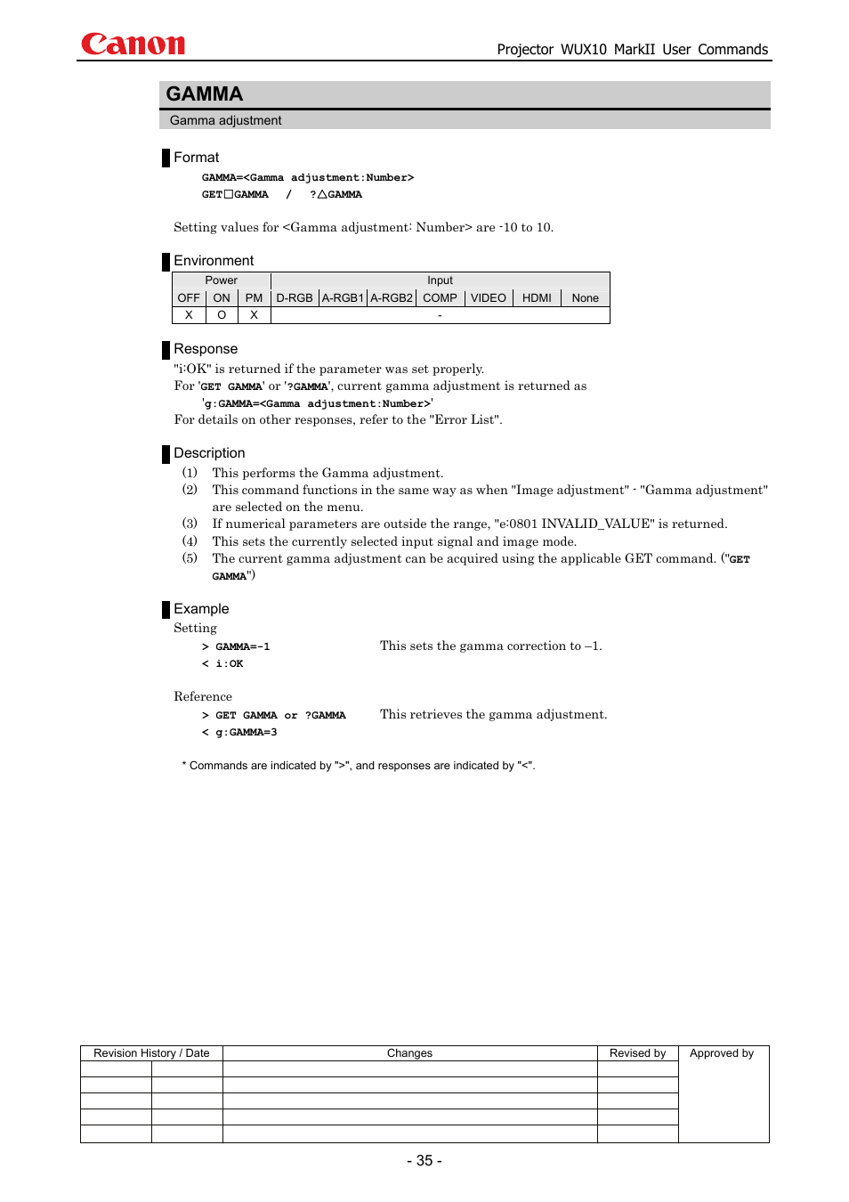 Gamma | Canon MARKLL WUX10 User Manual | Page 39 / 91