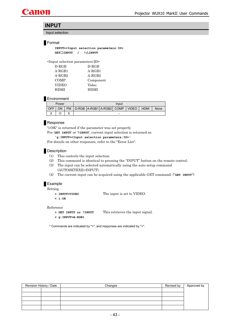 Input | Canon MARKLL WUX10 User Manual | Page 47 / 91