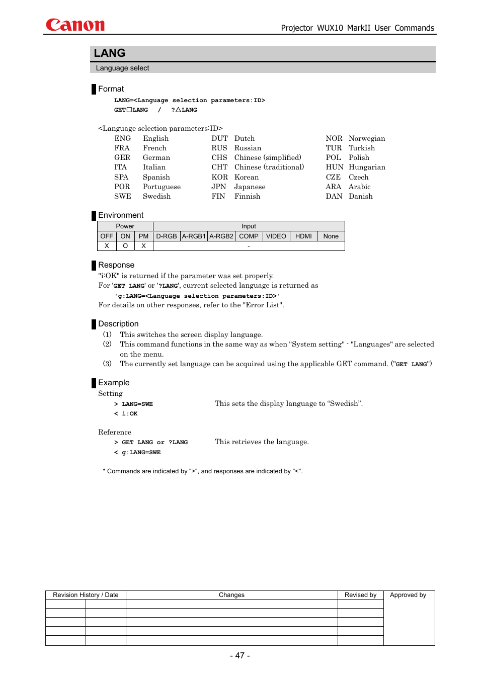 Lang | Canon MARKLL WUX10 User Manual | Page 51 / 91