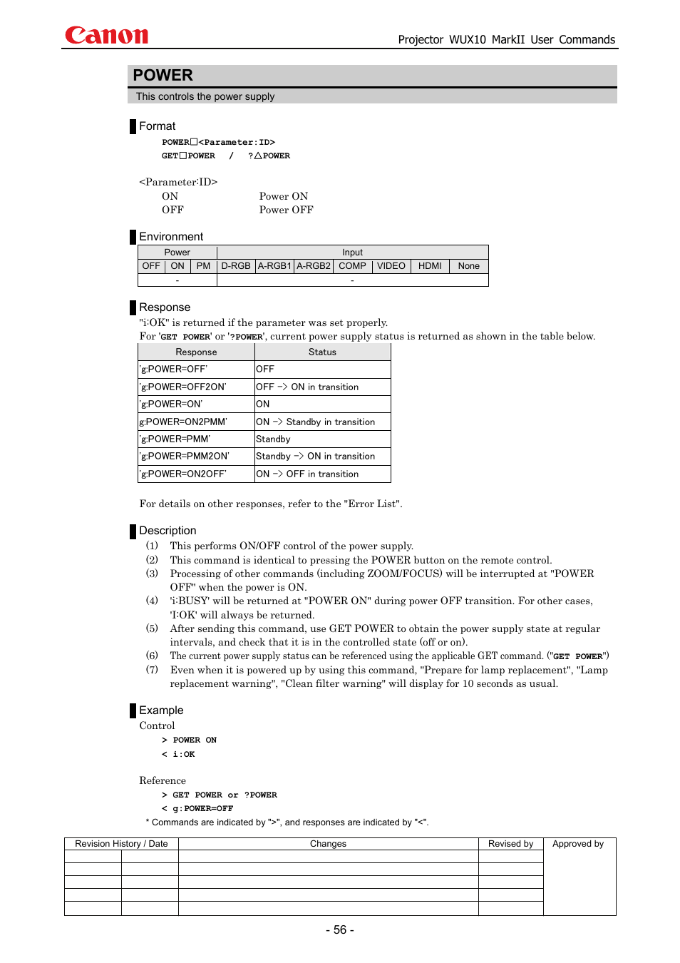 Power | Canon MARKLL WUX10 User Manual | Page 60 / 91