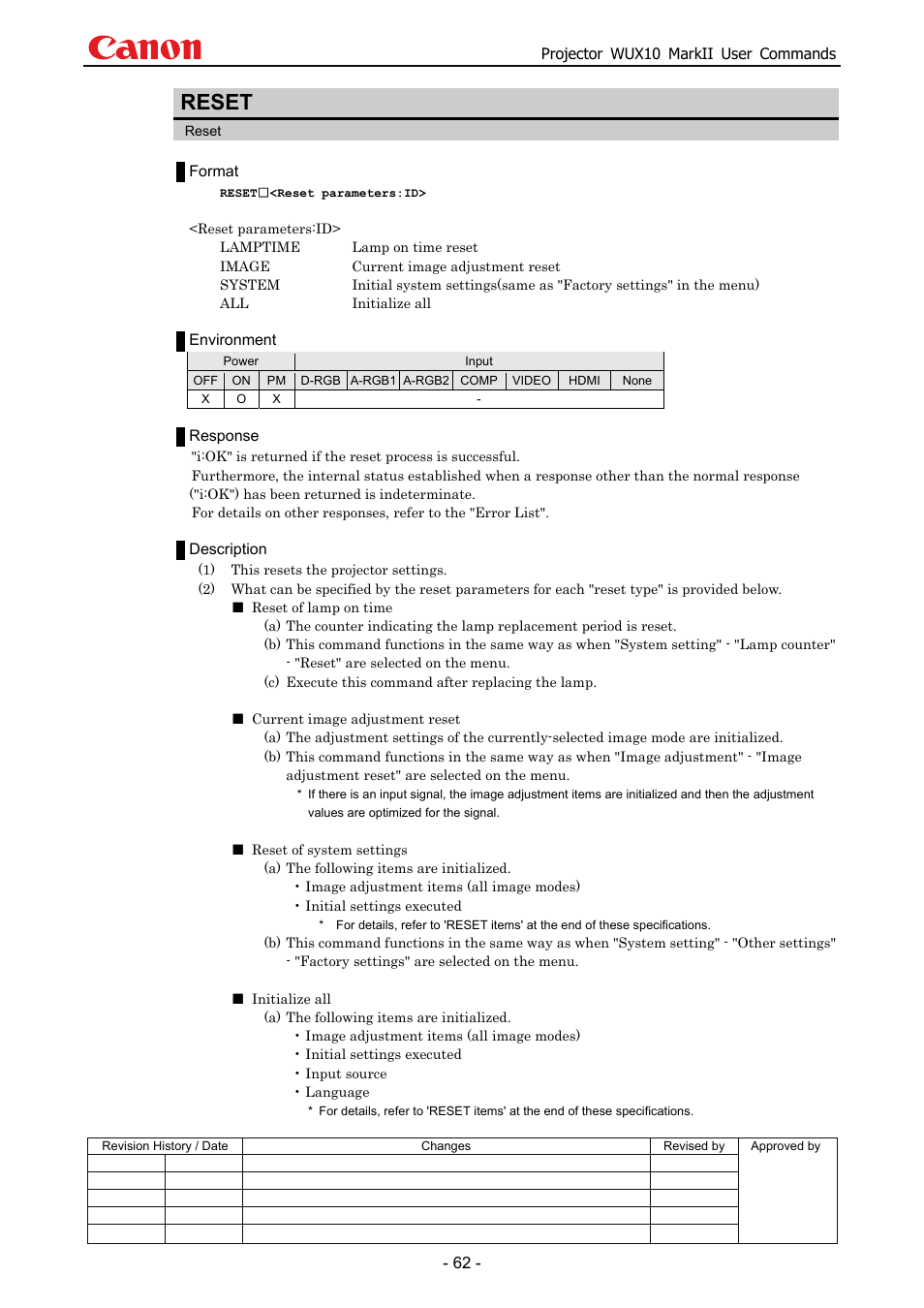 Reset | Canon MARKLL WUX10 User Manual | Page 66 / 91