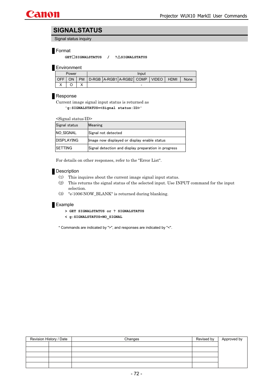 Signalstatus | Canon MARKLL WUX10 User Manual | Page 76 / 91