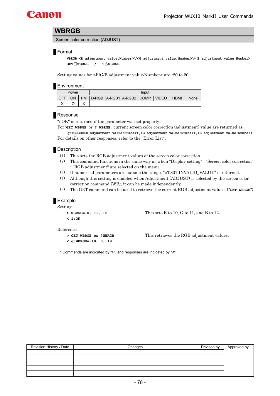 Wbrgb | Canon MARKLL WUX10 User Manual | Page 82 / 91