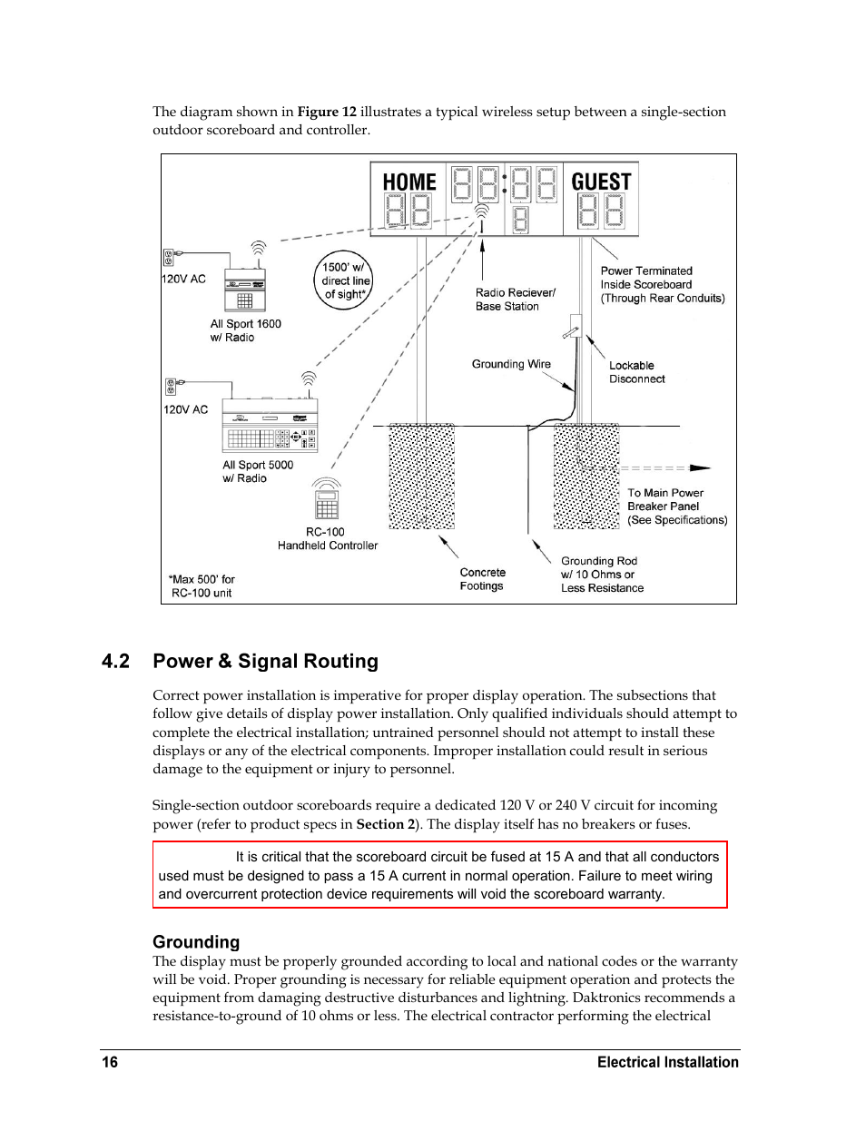 Power & signal routing, Grounding | Daktronics BA-2515-31 DistaView Outdoor LED Scoreboard User Manual | Page 20 / 64