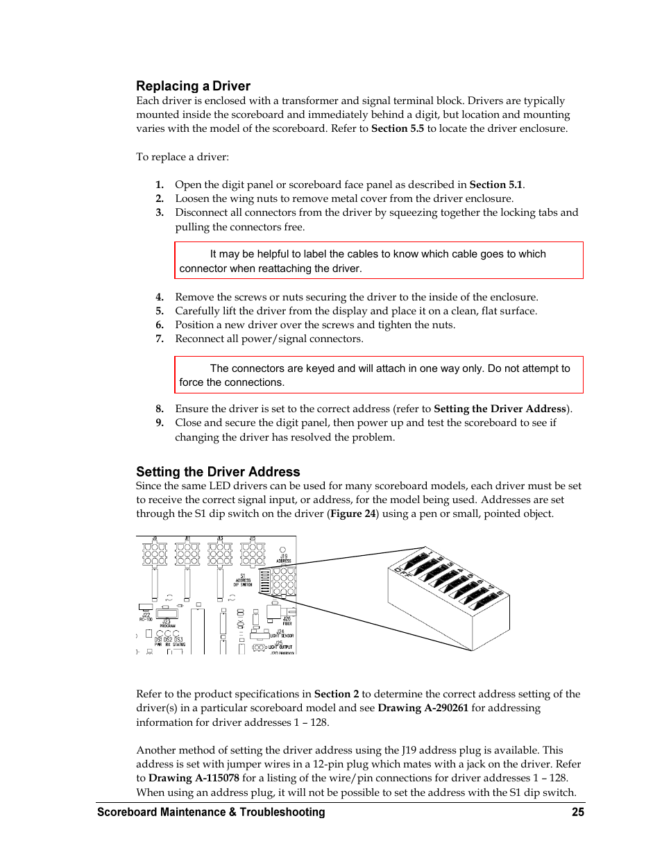 Replacing a driver, Setting the driver address | Daktronics BA-2515-31 DistaView Outdoor LED Scoreboard User Manual | Page 29 / 64