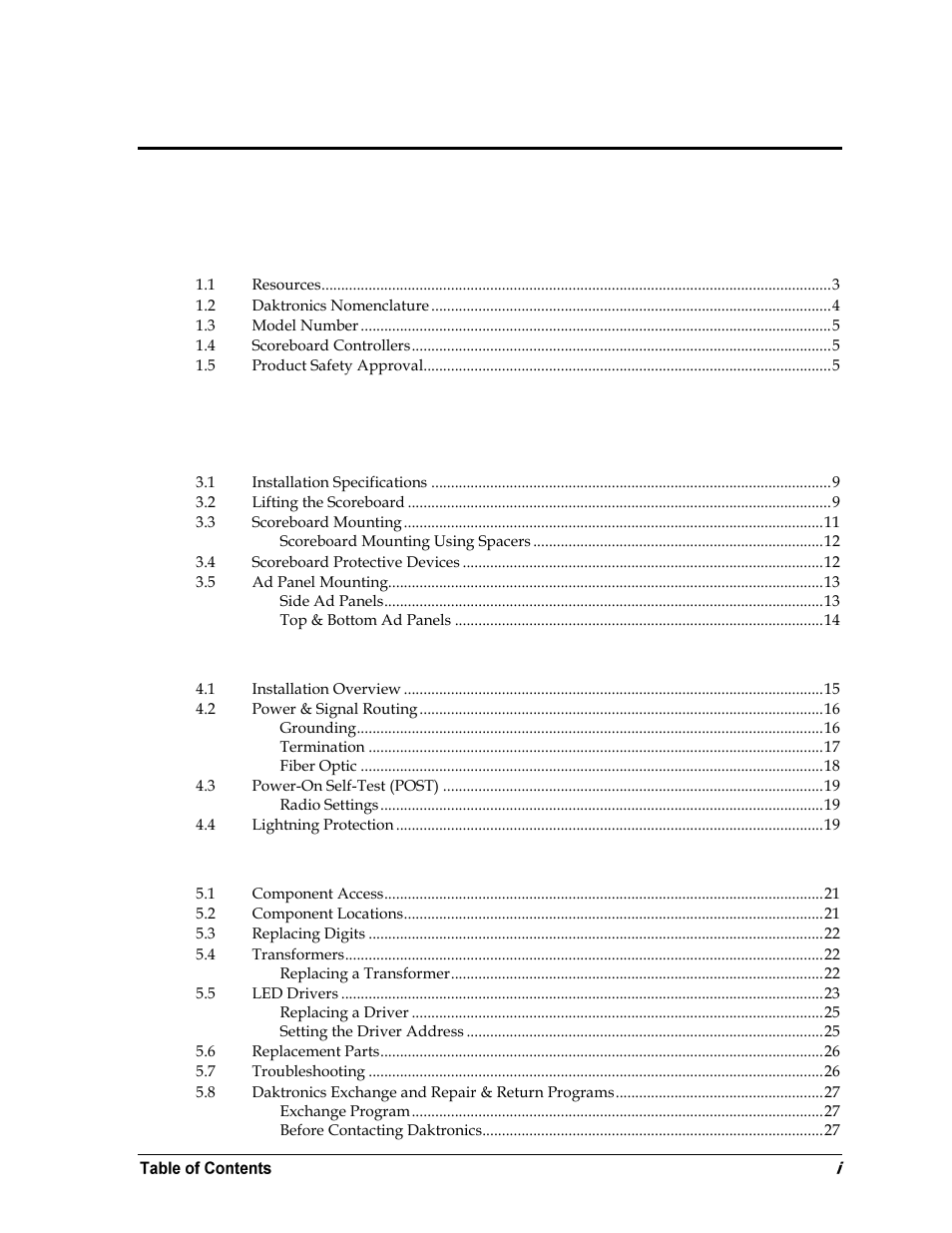 Daktronics BA-2515-31 DistaView Outdoor LED Scoreboard User Manual | Page 5 / 64